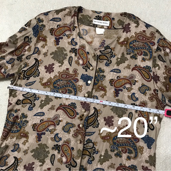 Pendleton Vintage Paisley Top Long Sleeve Brown Multicolor Pit to Pit 20” - Picture 7 of 15